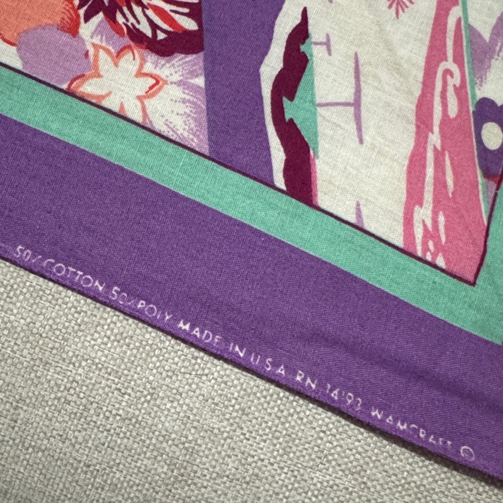 Vintage Cotton Blend Tropical Print Scarf-21x22-Purple/Pink/Turquoise - Picture 11 of 11